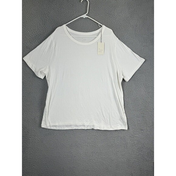 A New Day Shirt Womens 3X White Plus Size Short Sleeve Round Neck Ribbed Top - Picture 1 of 9